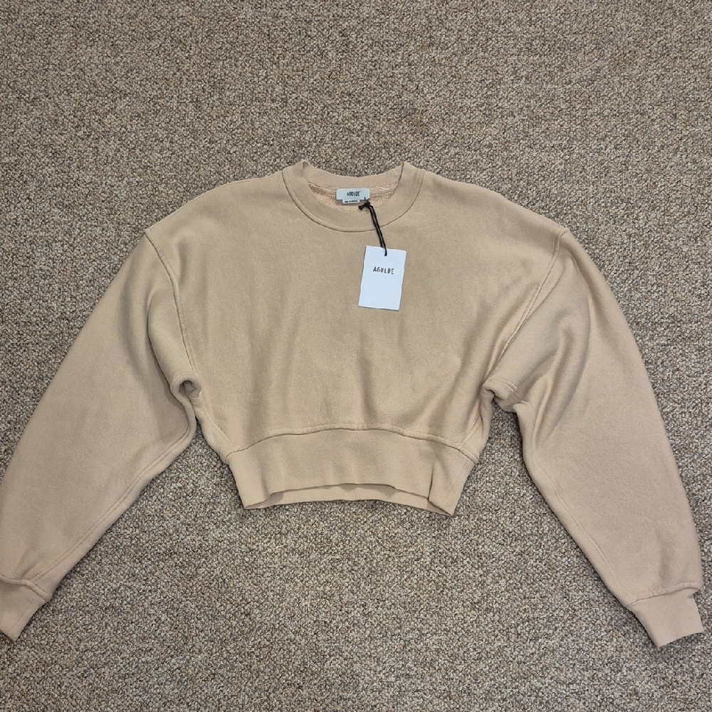 Agolde Kit Shrunken Crewneck Beige Cropped Sweatshirt Size XS NWT